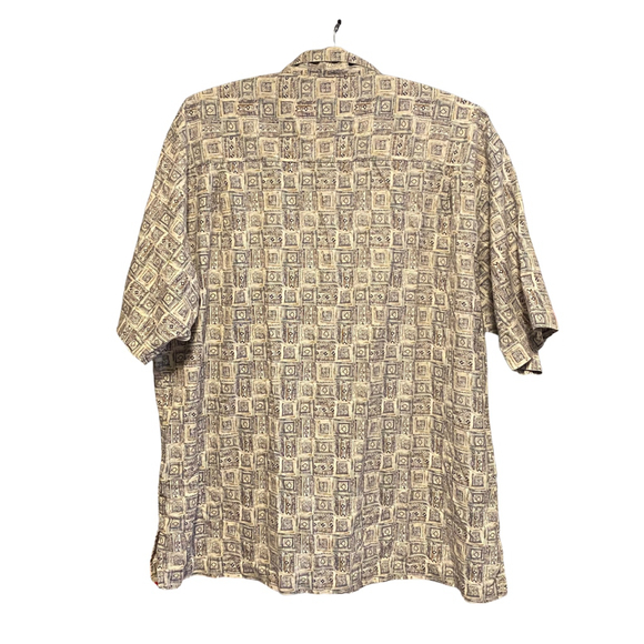 Weekender Silk Aztec Boho Indie Luxury Geometric Button Short Sleeve Shirt Earth - Picture 2 of 6